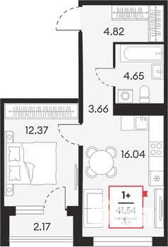 1-к квартира, вторичка, 42м2, 4/21 этаж