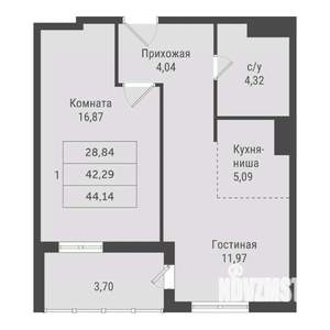 1-к квартира, строящийся дом, 44м2, 1/23 этаж