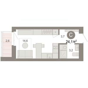 Студия квартира, вторичка, 24м2, 4/7 этаж