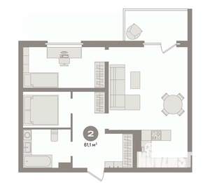 2-к квартира, вторичка, 61м2, 8/10 этаж