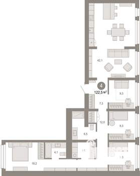 4-к квартира, вторичка, 122м2, 2/9 этаж