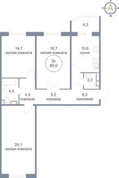 3-к квартира, вторичка, 95м2, 2/21 этаж