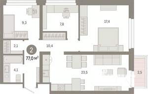 2-к квартира, вторичка, 77м2, 7/9 этаж