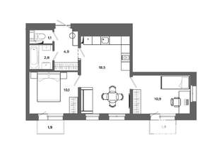 2-к квартира, вторичка, 49м2, 8/16 этаж