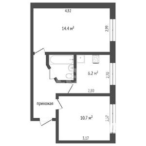 2-к квартира, вторичка, 41м2, 1/5 этаж