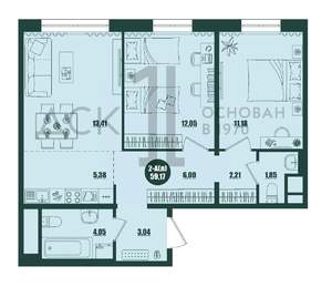 2-к квартира, вторичка, 60м2, 7/16 этаж