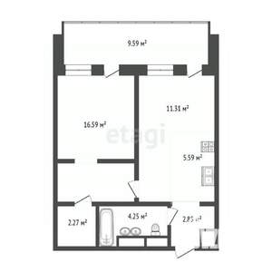 1-к квартира, вторичка, 43м2, 5/9 этаж