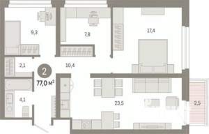 2-к квартира, вторичка, 77м2, 5/9 этаж