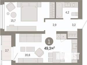 1-к квартира, вторичка, 49м2, 6/17 этаж