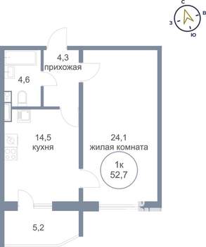 1-к квартира, вторичка, 53м2, 3/21 этаж