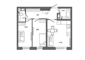 2-к квартира, вторичка, 45м2, 10/19 этаж