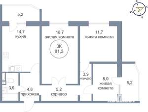 3-к квартира, строящийся дом, 81м2, 13/25 этаж