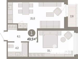 1-к квартира, вторичка, 50м2, 5/9 этаж