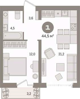 1-к квартира, вторичка, 45м2, 4/8 этаж