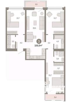 3-к квартира, вторичка, 101м2, 4/9 этаж