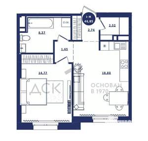 1-к квартира, строящийся дом, 47м2, 6/16 этаж