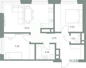 2-к квартира, вторичка, 62м2, 7/9 этаж