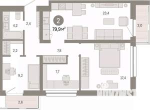 2-к квартира, вторичка, 80м2, 5/9 этаж