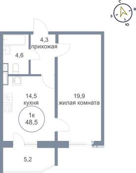 1-к квартира, вторичка, 49м2, 18/21 этаж