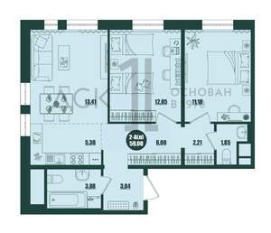 2-к квартира, вторичка, 59м2, 11/16 этаж