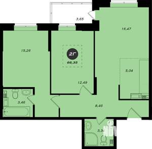 2-к квартира, строящийся дом, 66м2, 10/22 этаж