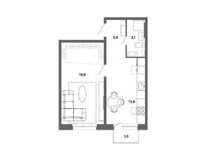 1-к квартира, вторичка, 40м2, 7/19 этаж