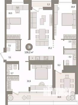 3-к квартира, вторичка, 128м2, 9/9 этаж