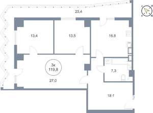 3-к квартира, вторичка, 120м2, 7/25 этаж