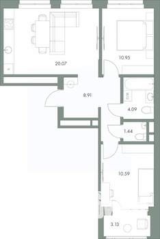 2-к квартира, вторичка, 59м2, 7/9 этаж