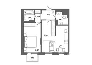 1-к квартира, вторичка, 47м2, 6/19 этаж