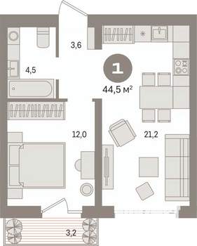 1-к квартира, вторичка, 45м2, 6/8 этаж