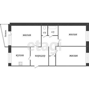 3-к квартира, вторичка, 71м2, 2/5 этаж