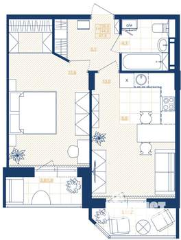 1-к квартира, вторичка, 48м2, 4/25 этаж