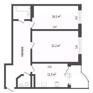 2-к квартира, вторичка, 72м2, 6/12 этаж