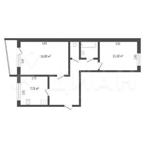 2-к квартира, вторичка, 52м2, 1/5 этаж