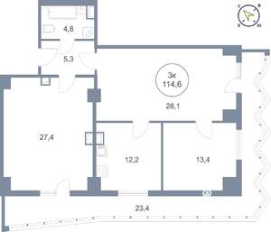 3-к квартира, вторичка, 115м2, 13/25 этаж