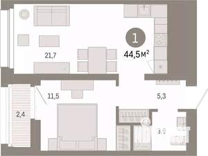 1-к квартира, вторичка, 45м2, 3/17 этаж