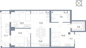 1-к квартира, вторичка, 95м2, 9/25 этаж