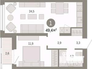 1-к квартира, вторичка, 49м2, 5/17 этаж