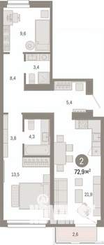 2-к квартира, вторичка, 73м2, 3/9 этаж