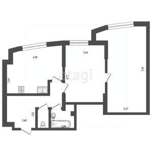 2-к квартира, вторичка, 74м2, 21/22 этаж