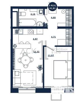 1-к квартира, вторичка, 42м2, 7/16 этаж