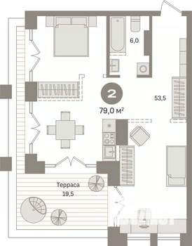 2-к квартира, сданный дом, 79м2, 8/9 этаж