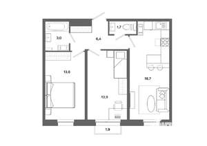 2-к квартира, вторичка, 57м2, 14/19 этаж