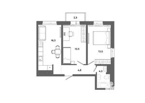 2-к квартира, вторичка, 53м2, 9/16 этаж