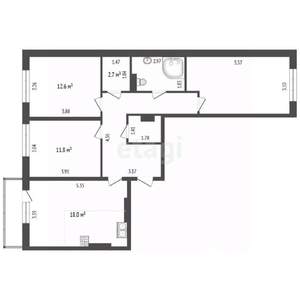 3-к квартира, вторичка, 83м2, 8/8 этаж