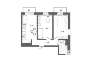 2-к квартира, вторичка, 53м2, 16/16 этаж