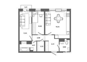 2-к квартира, вторичка, 58м2, 16/19 этаж