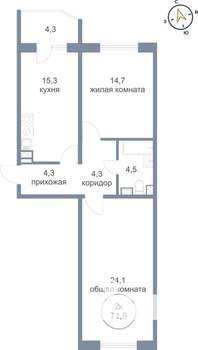 2-к квартира, вторичка, 72м2, 2/21 этаж