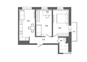 2-к квартира, вторичка, 53м2, 11/16 этаж